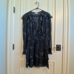 Parker black dress with blue flower design.